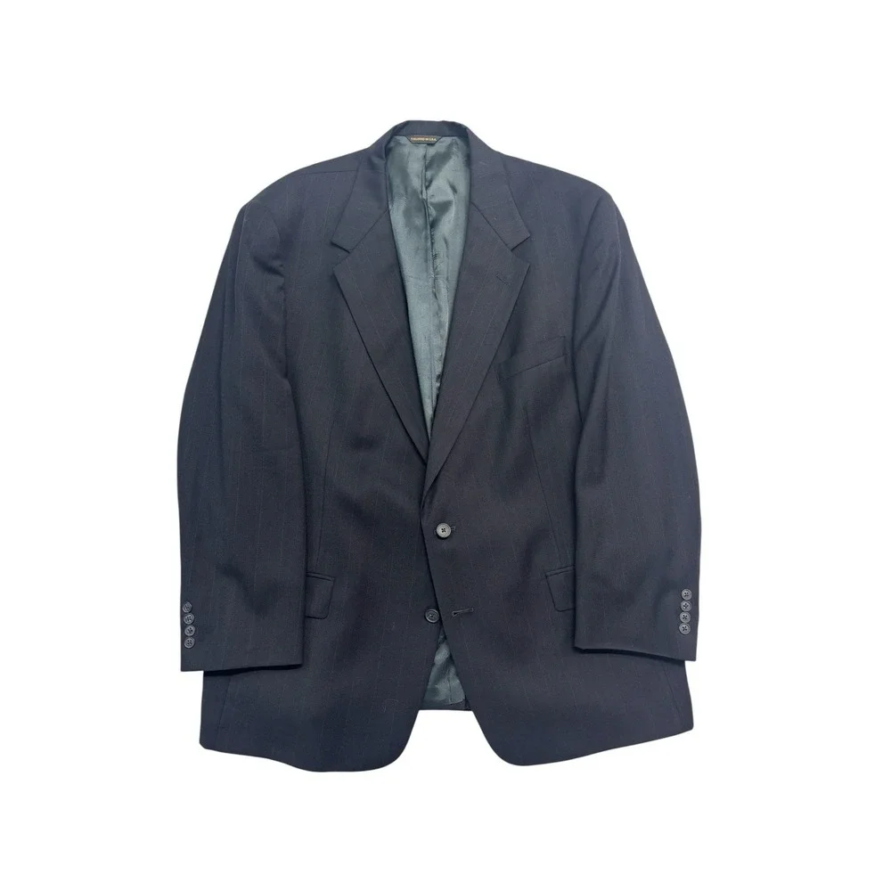 vtg 90s Austin‎ Reed 48R 40x30 Navy Blue Stripe 2pc Pant Suit Wool USA Pleated